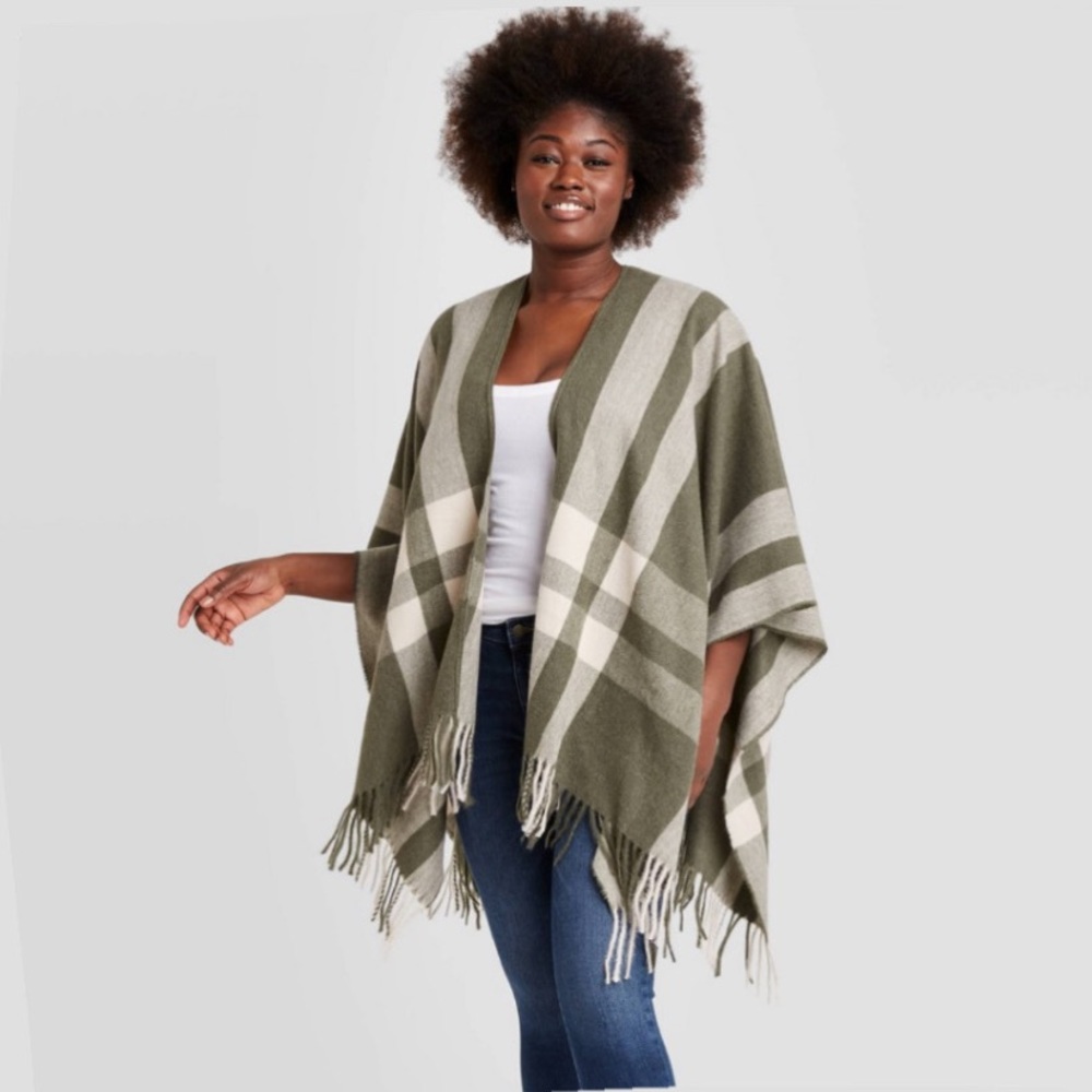 Universal Thread Green/White Plaid Ruana Size OSFM